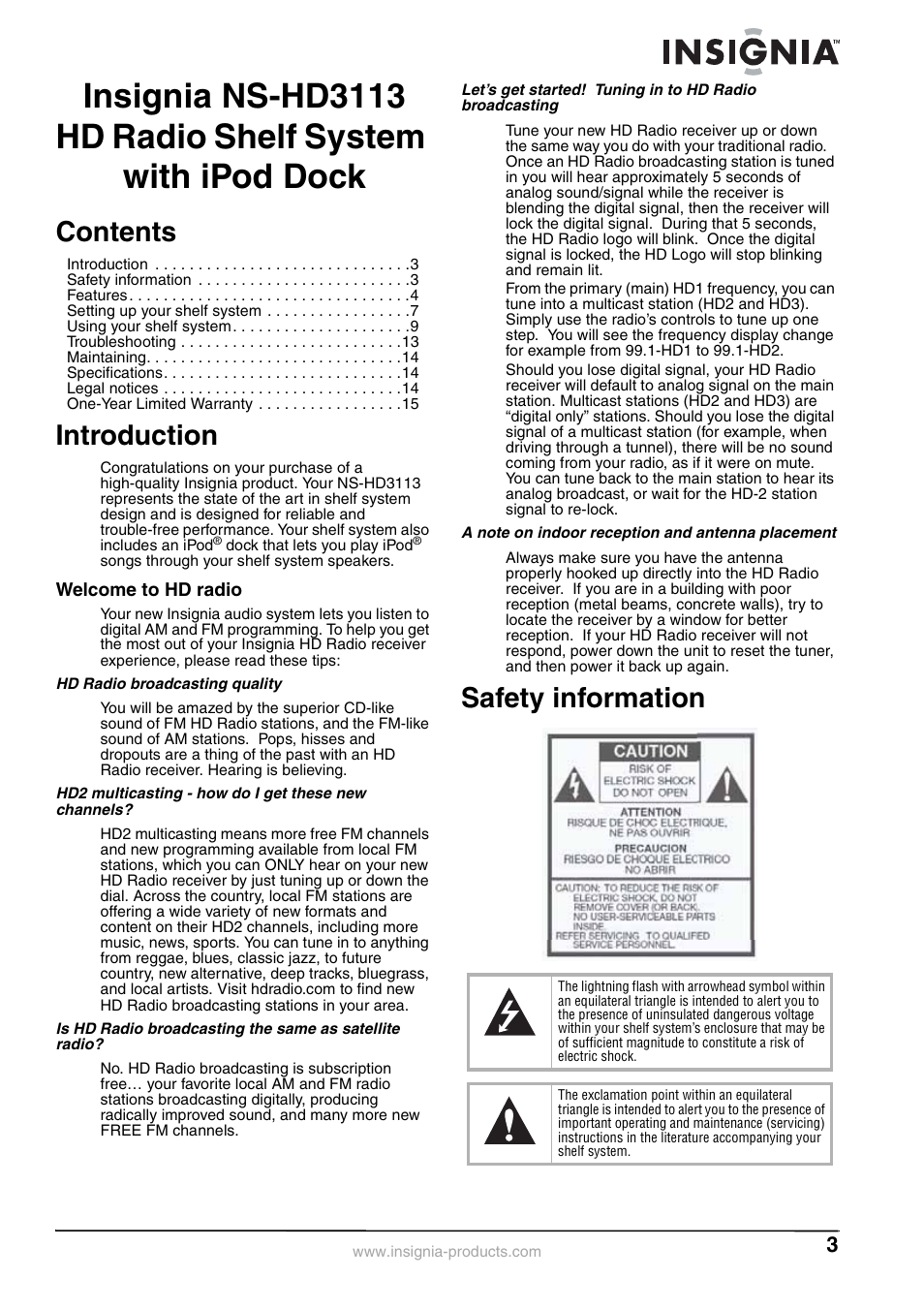 Insignia NS-HD3113 User Manual | Page 3 / 16