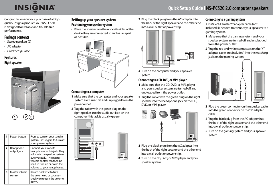 Insignia NS-PCS20 User Manual | 2 pages