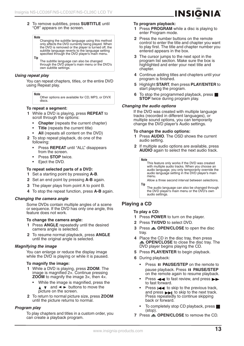 Playing a cd | Insignia NS-LCD26F NS-CL26C User Manual | Page 12 / 19
