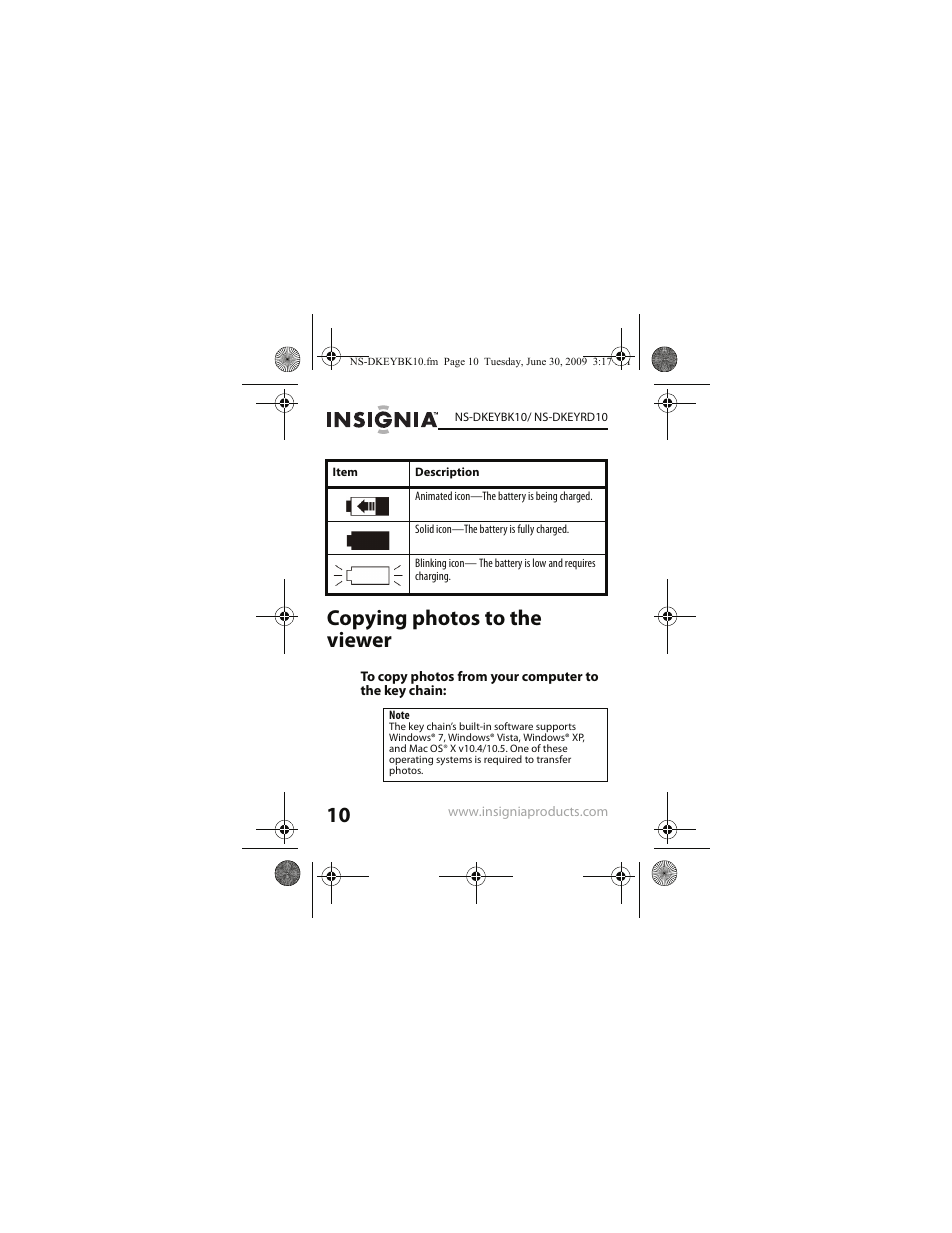 Copying photos to the viewer | Insignia NS-DKEYRD10 User Manual | Page 10 / 36