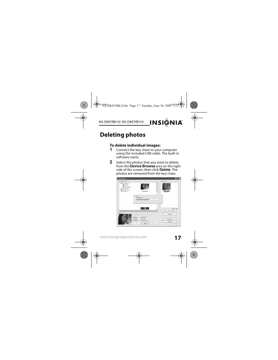 Deleting photos | Insignia NS-DKEYRD10 User Manual | Page 17 / 36