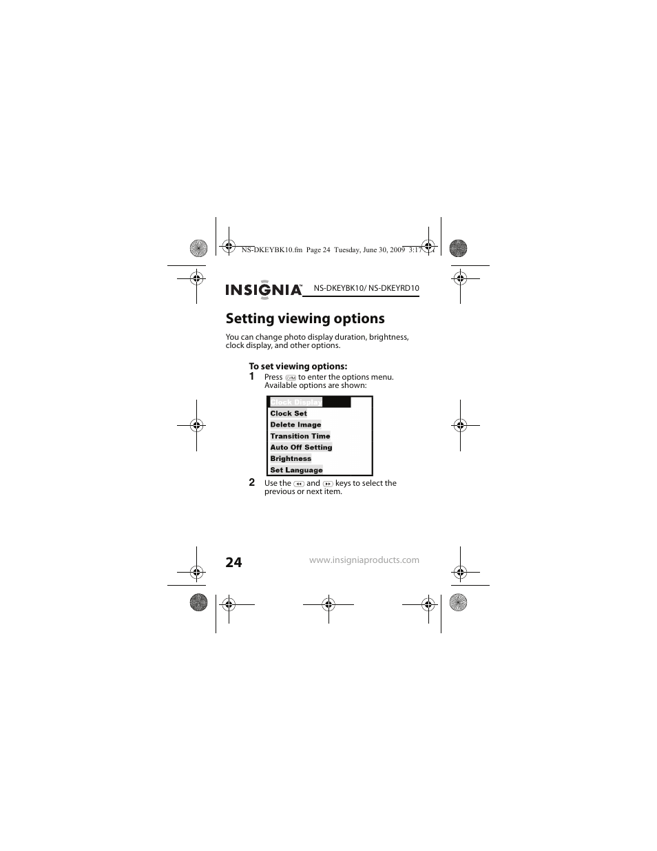 Setting viewing options | Insignia NS-DKEYRD10 User Manual | Page 24 / 36