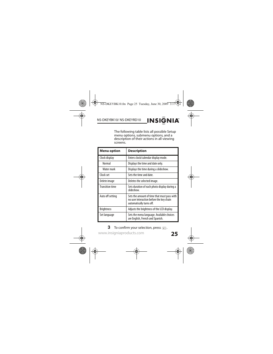 3 to confirm your selection, press | Insignia NS-DKEYRD10 User Manual | Page 25 / 36