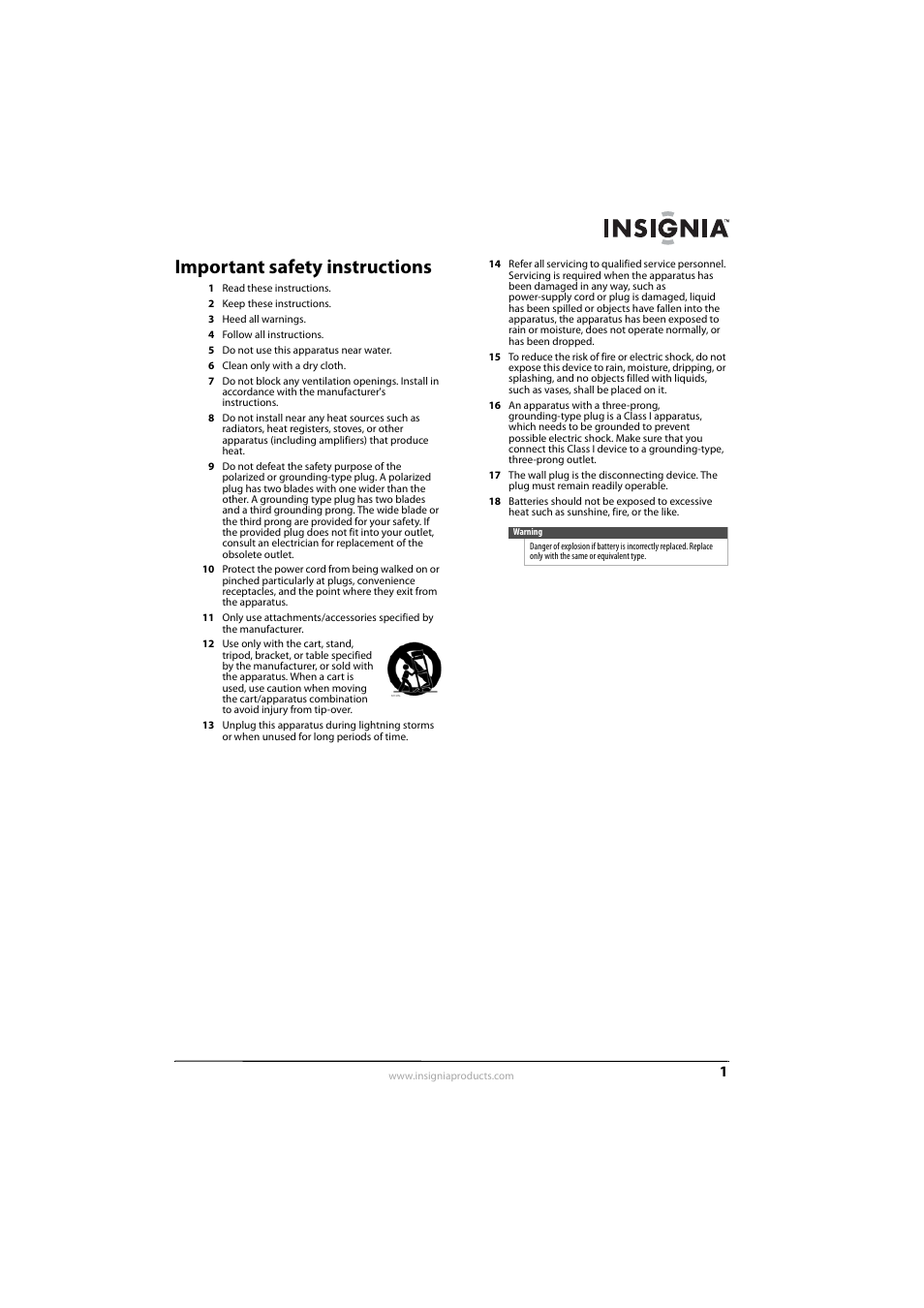 Important safety instructions | Insignia NS-IPSD2 User Manual | Page 3 / 10
