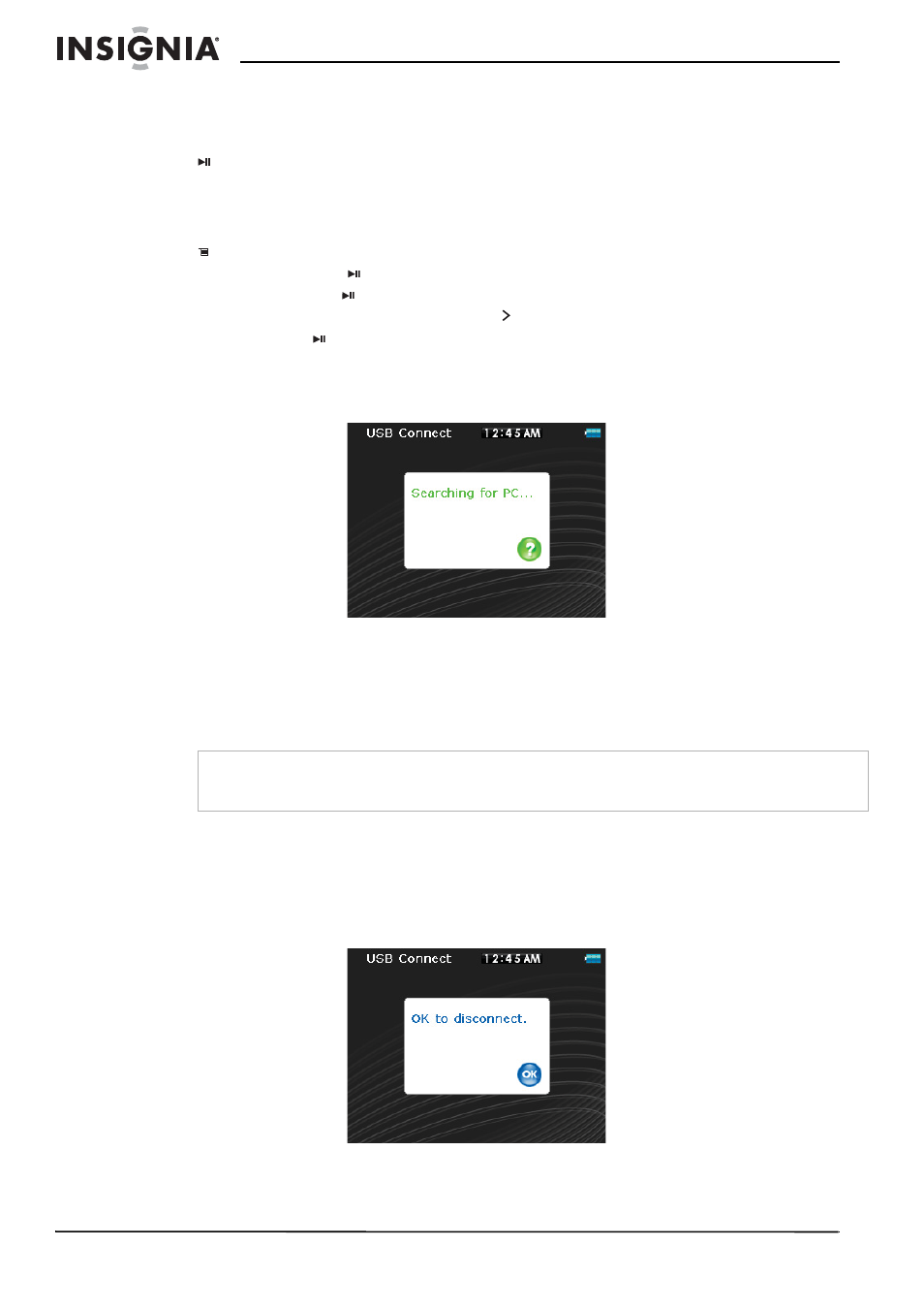 Deleting all files, Disconnecting the player, Deleting all files disconnecting the player | Insignia Pilot with Bluetooth NS-8V24 User Manual | Page 24 / 74
