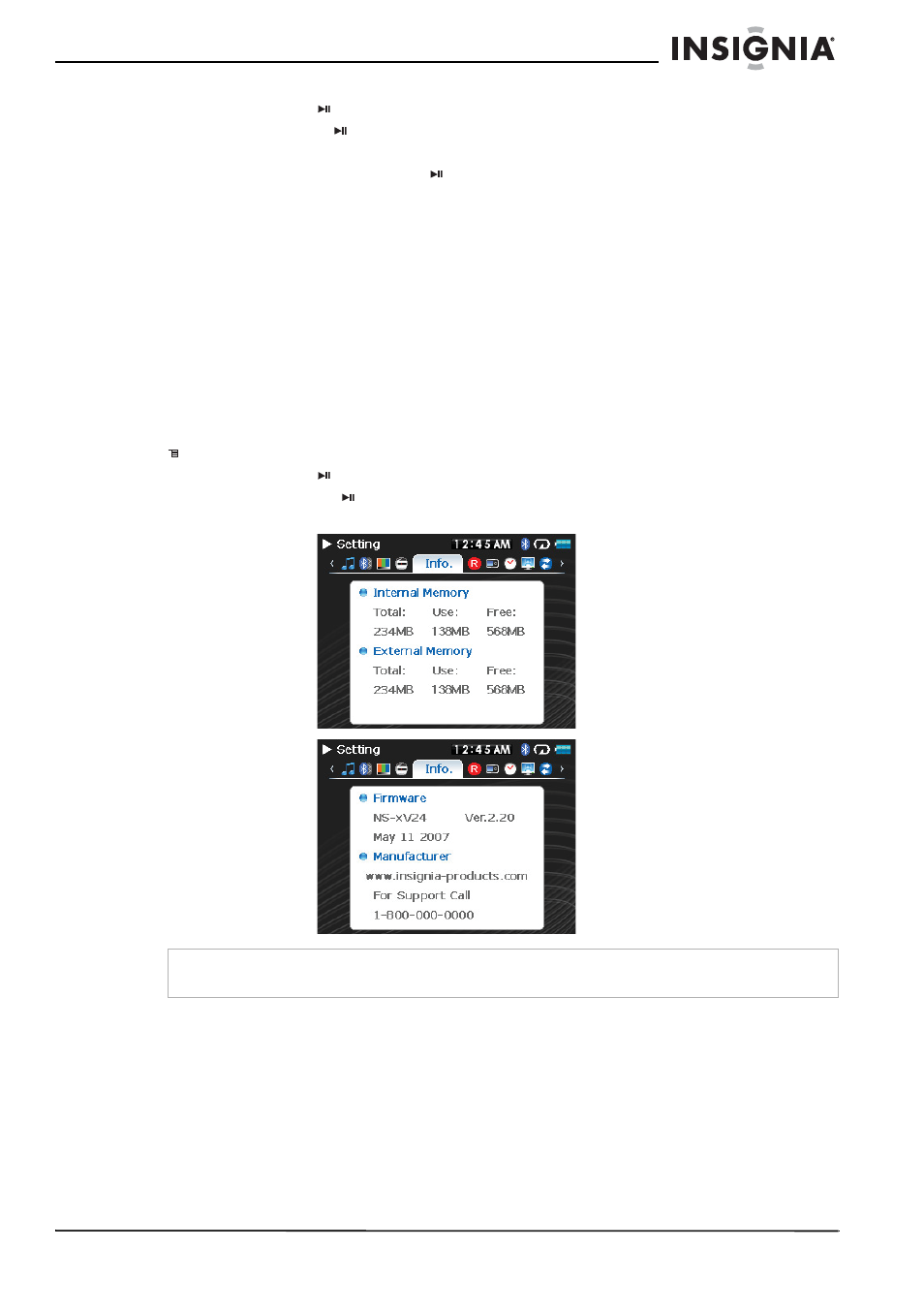 Usb charging option, Viewing system information, Increasing capacity with a sd flash card | Insignia Pilot with Bluetooth NS-8V24 User Manual | Page 31 / 74