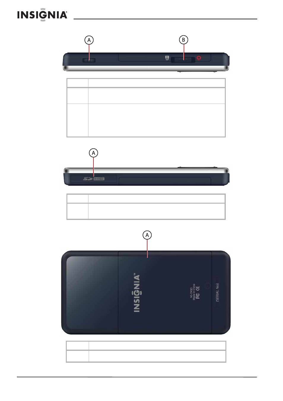 Vista superior, Vista inferior, Vista posterior | Insignia Pilot with Bluetooth NS-8V24 User Manual | Page 40 / 74