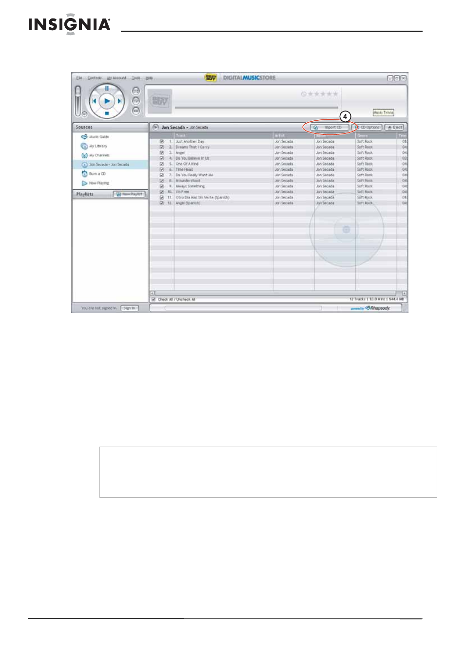 Obteniendo música de la digital music store | Insignia Pilot with Bluetooth NS-8V24 User Manual | Page 46 / 74