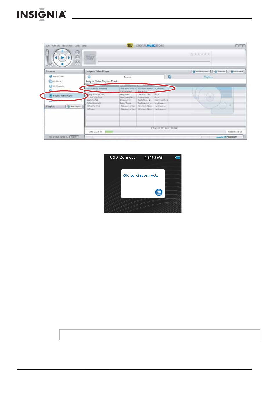 Agregando canales rhapsody a su reproductor | Insignia Pilot with Bluetooth NS-8V24 User Manual | Page 48 / 74