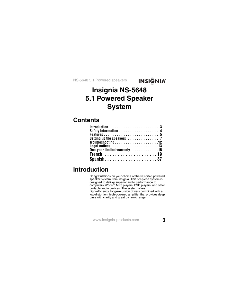 Insignia NS-5648 User Manual | Page 3 / 56