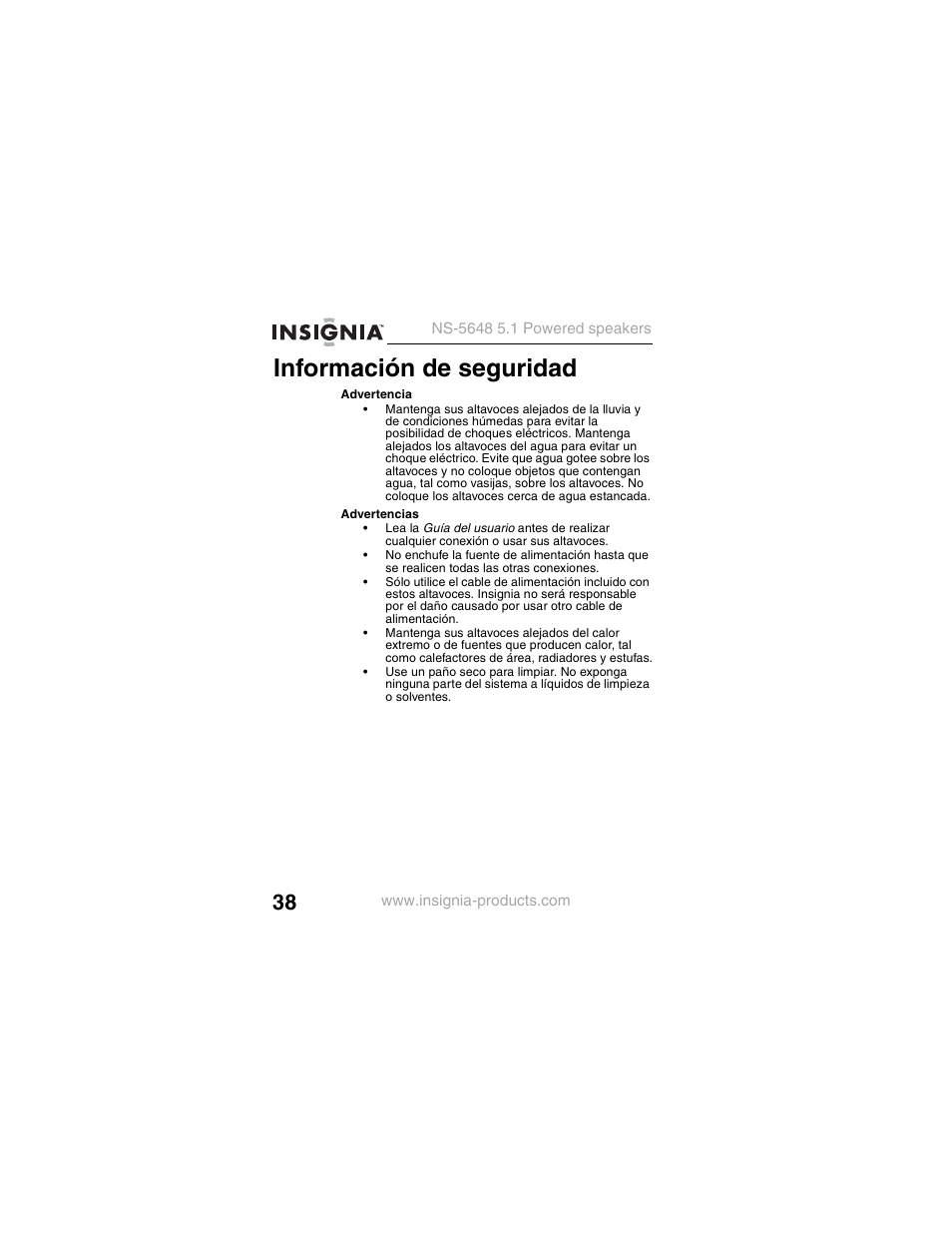 Información de seguridad | Insignia NS-5648 User Manual | Page 38 / 56