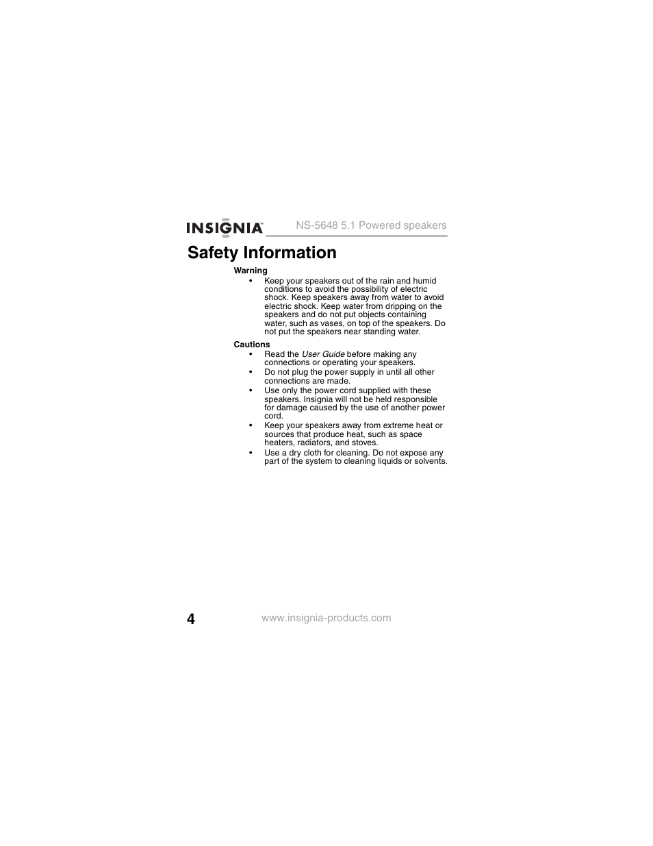 Safety information | Insignia NS-5648 User Manual | Page 4 / 56