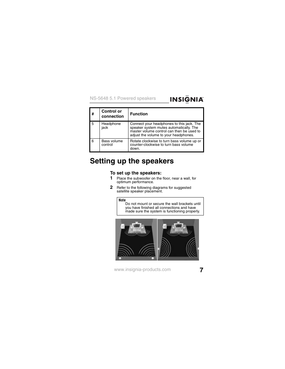 Setting up the speakers | Insignia NS-5648 User Manual | Page 7 / 56