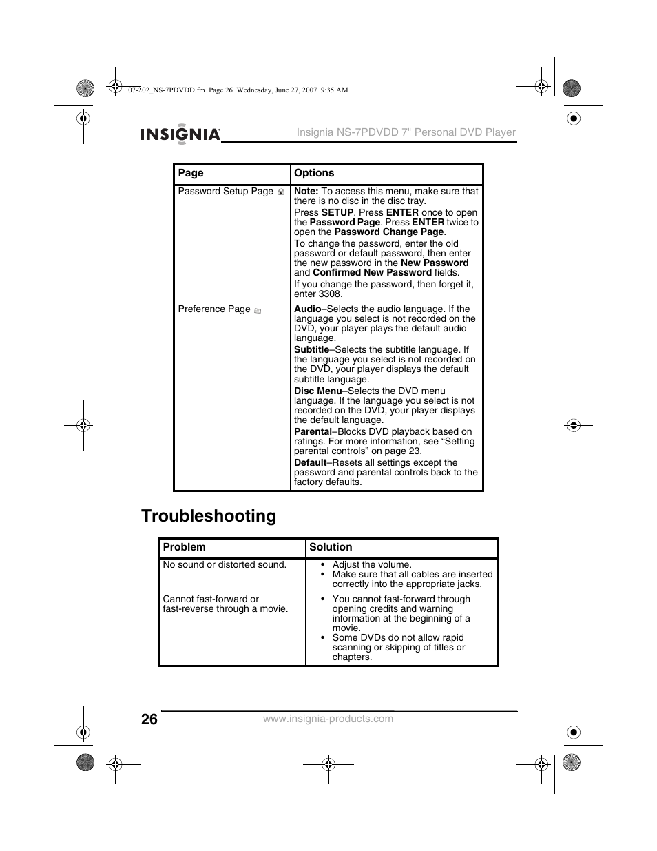Troubleshooting | Insignia NS-7PDVDD User Manual | Page 26 / 100