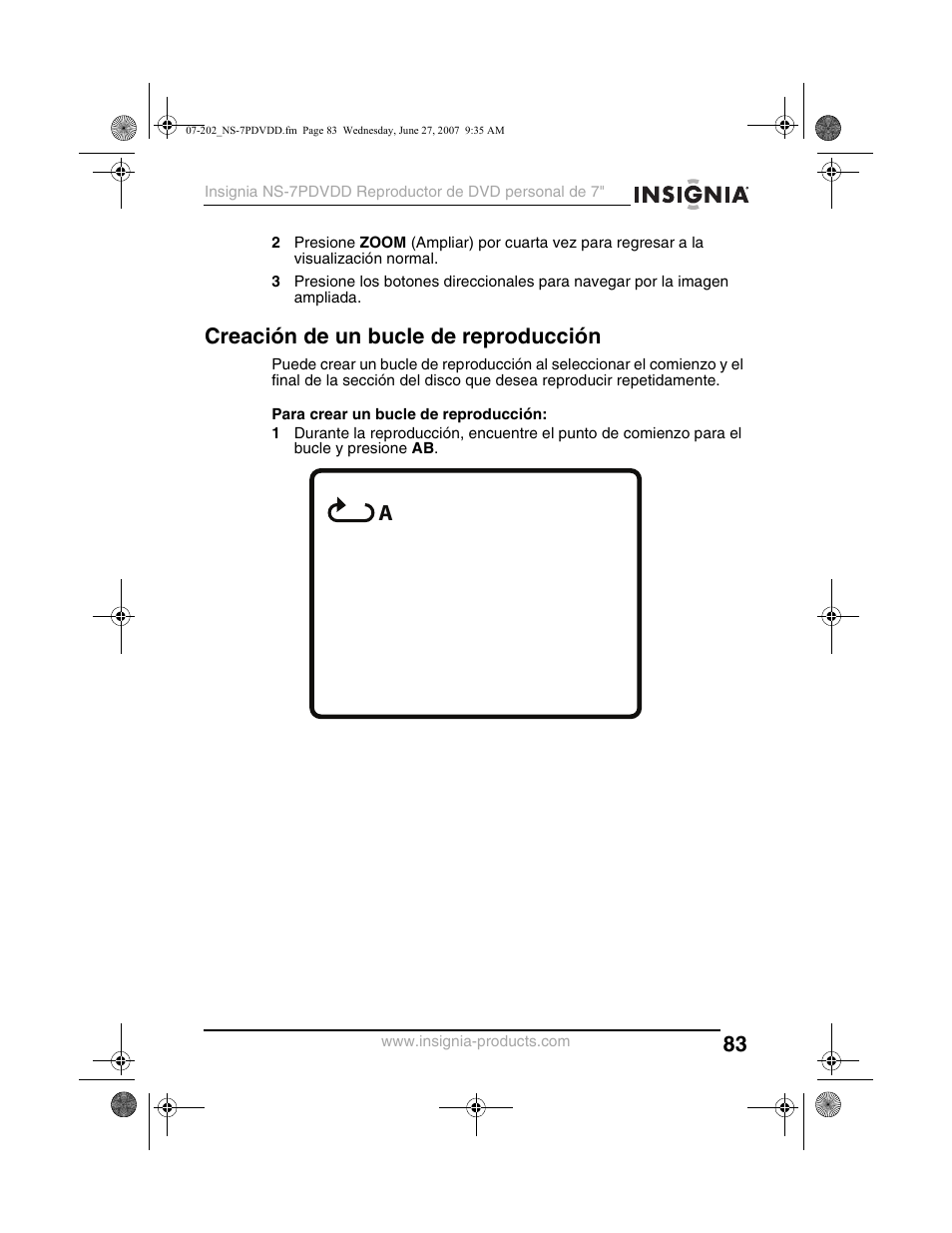 Creación de un bucle de reproducción | Insignia NS-7PDVDD User Manual | Page 83 / 100