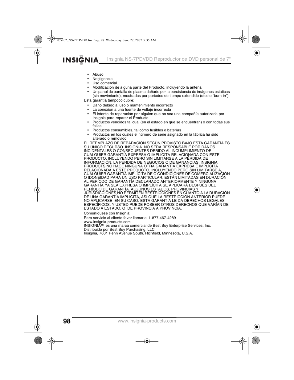 Insignia NS-7PDVDD User Manual | Page 98 / 100