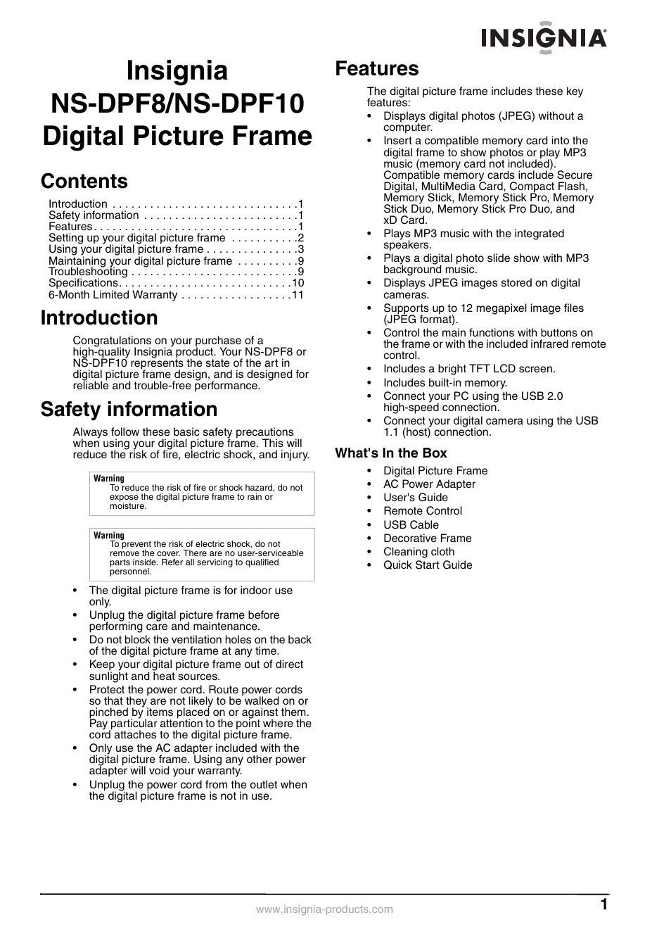Insignia NS-DPF8 User Manual | Page 3 / 14