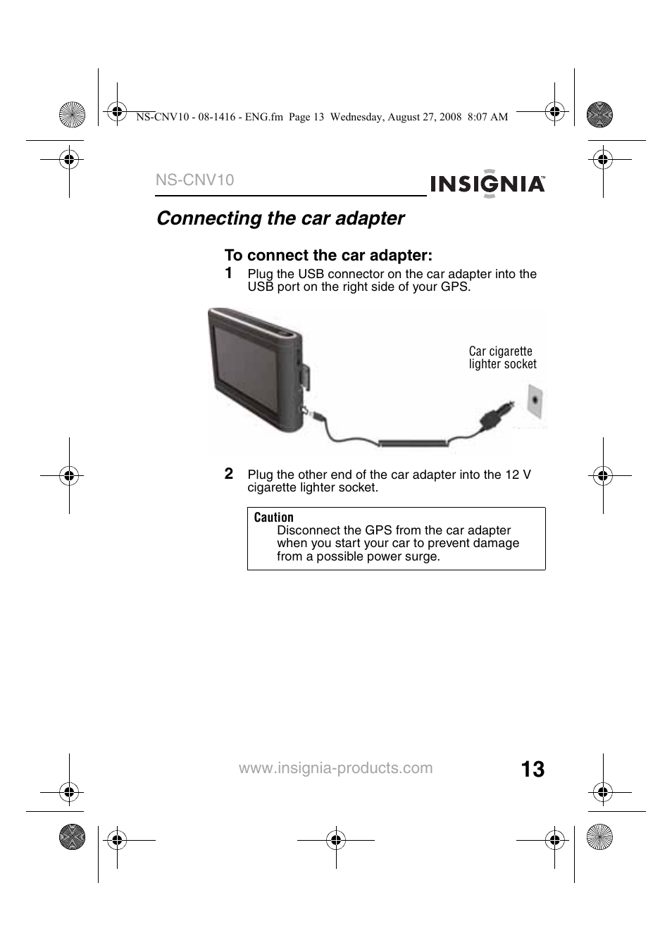 Connecting the car adapter | Insignia NS-CNV10 User Manual | Page 15 / 72