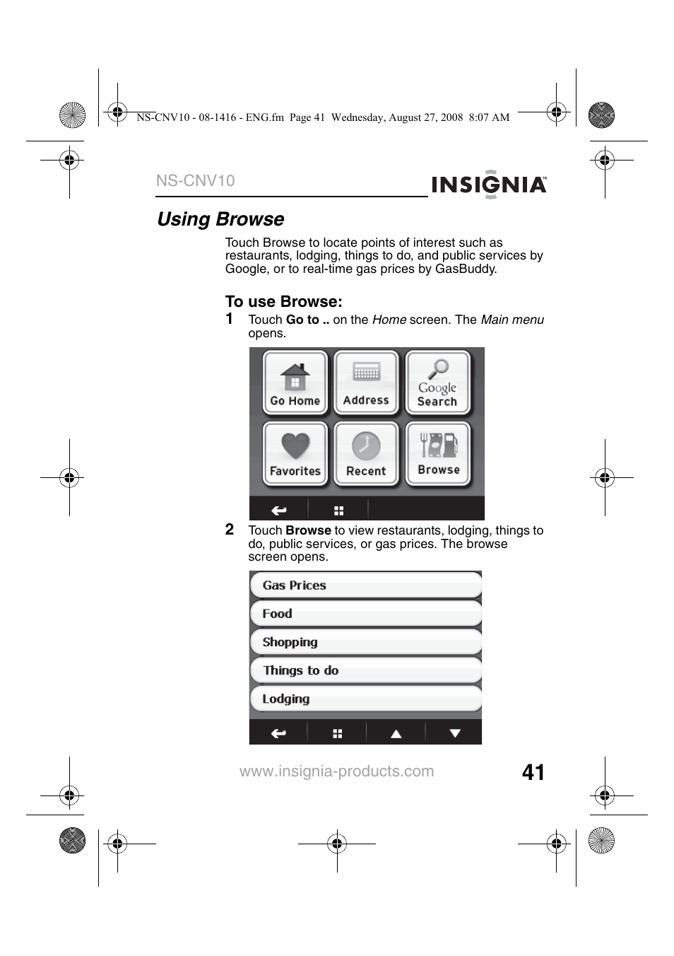 Using browse | Insignia NS-CNV10 User Manual | Page 43 / 72