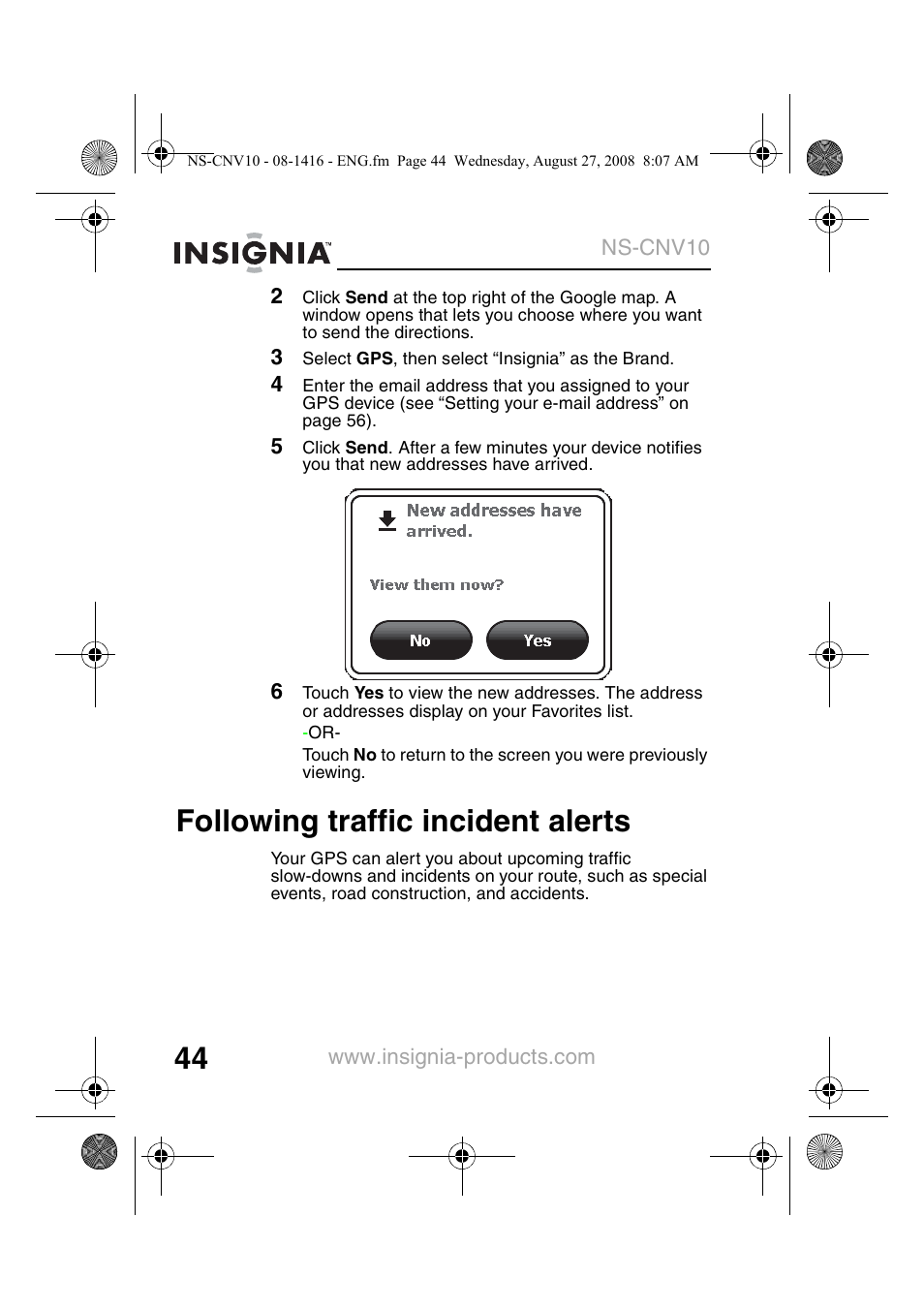 Following traffic incident alerts | Insignia NS-CNV10 User Manual | Page 46 / 72