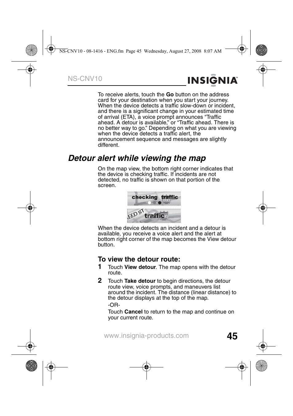 Detour alert while viewing the map | Insignia NS-CNV10 User Manual | Page 47 / 72