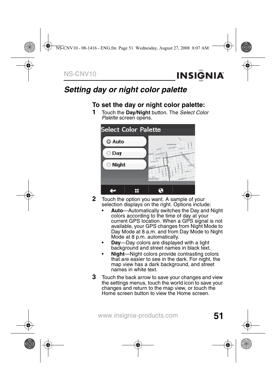 Setting day or night color palette | Insignia NS-CNV10 User Manual | Page 53 / 72