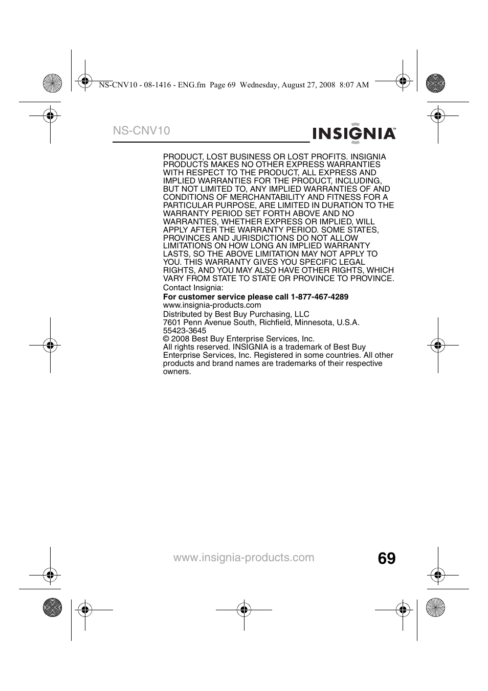 Insignia NS-CNV10 User Manual | Page 71 / 72