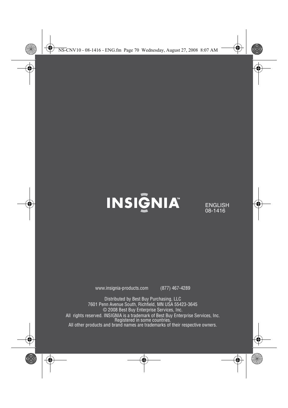 Insignia NS-CNV10 User Manual | Page 72 / 72