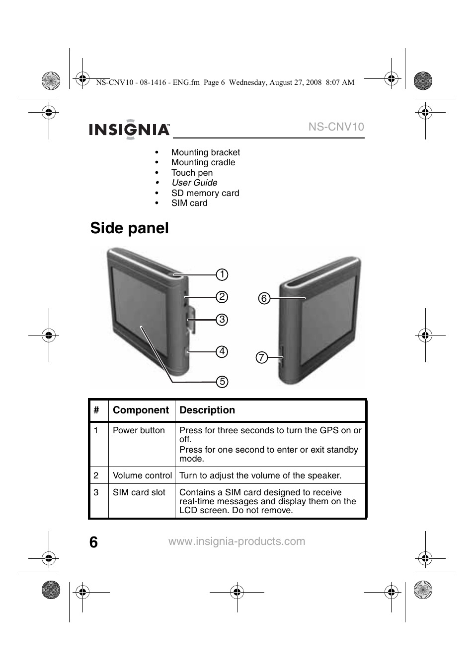 Side panel | Insignia NS-CNV10 User Manual | Page 8 / 72