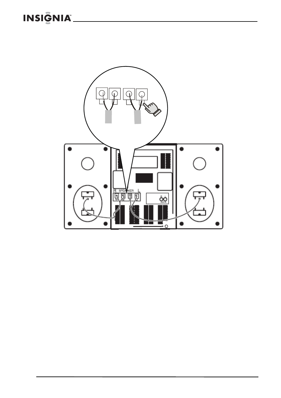 Conexión de los altavoces, Uso de su mini sistema de audio, Uso de la radio | Para usar la radio | Insignia NS-A2113 User Manual | Page 50 / 62