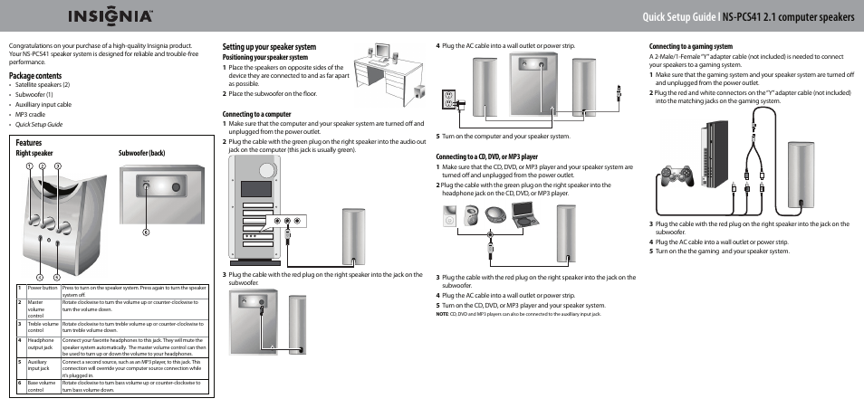 Insignia NS-PCS41 User Manual | 2 pages