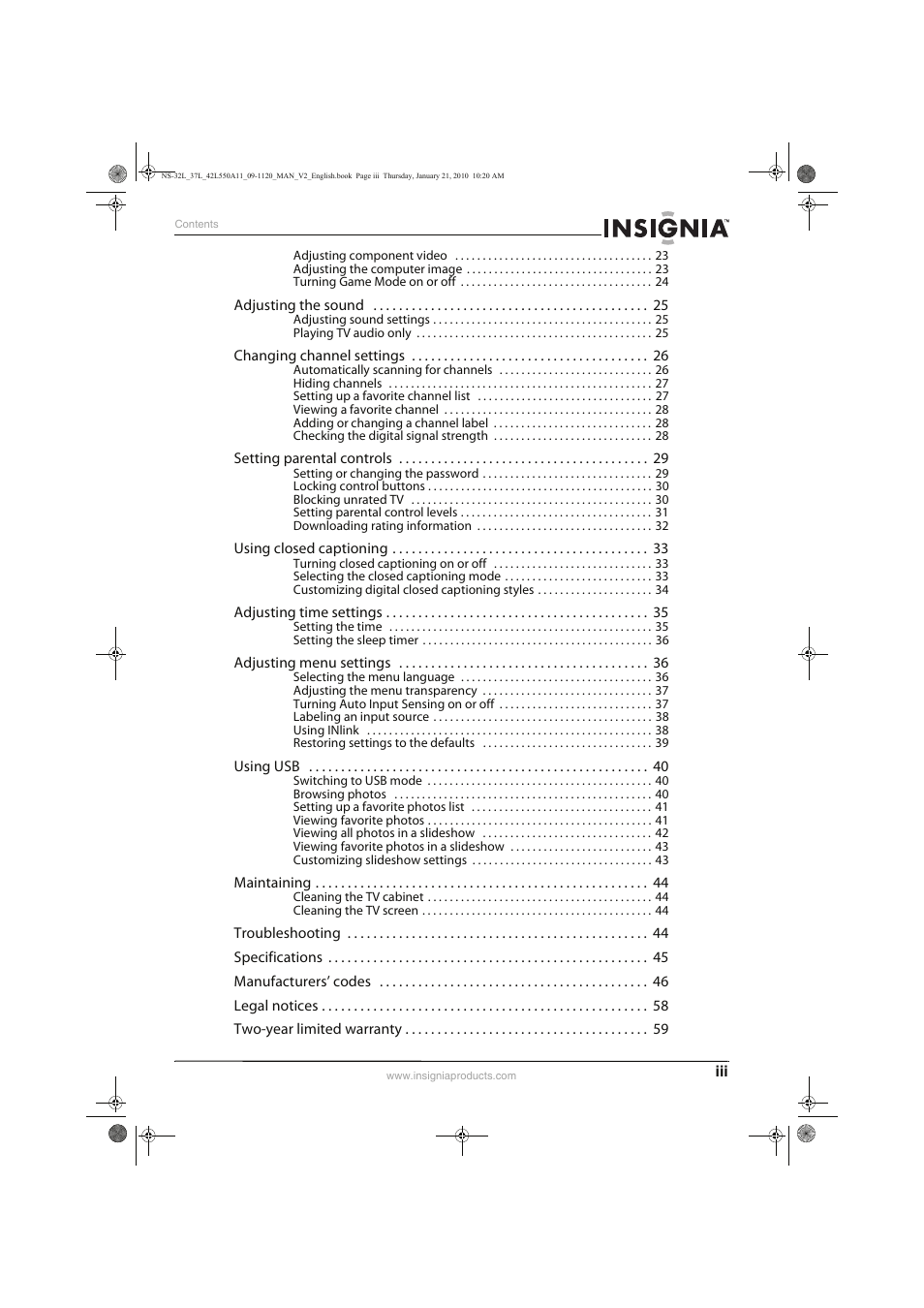 Insignia NS-32L550A11 User Manual | Page 3 / 68