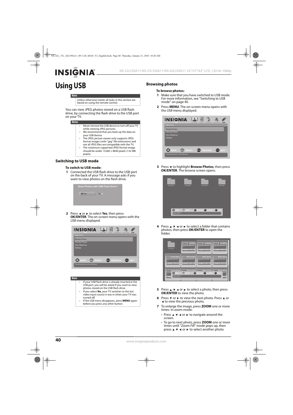 Using usb | Insignia NS-32L550A11 User Manual | Page 44 / 68