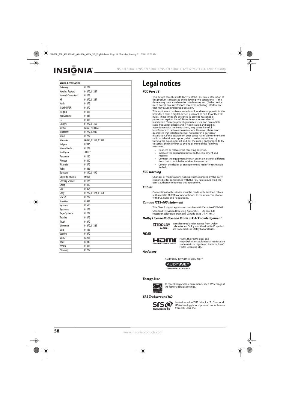 Legal notices | Insignia NS-32L550A11 User Manual | Page 62 / 68