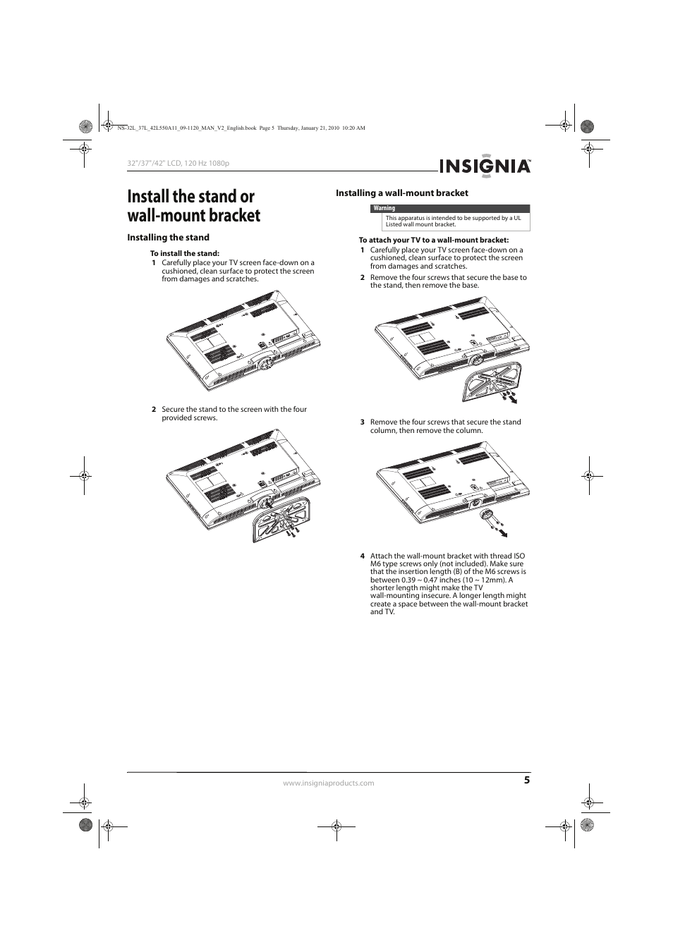 Install the stand or wall-mount bracket | Insignia NS-32L550A11 User Manual | Page 9 / 68