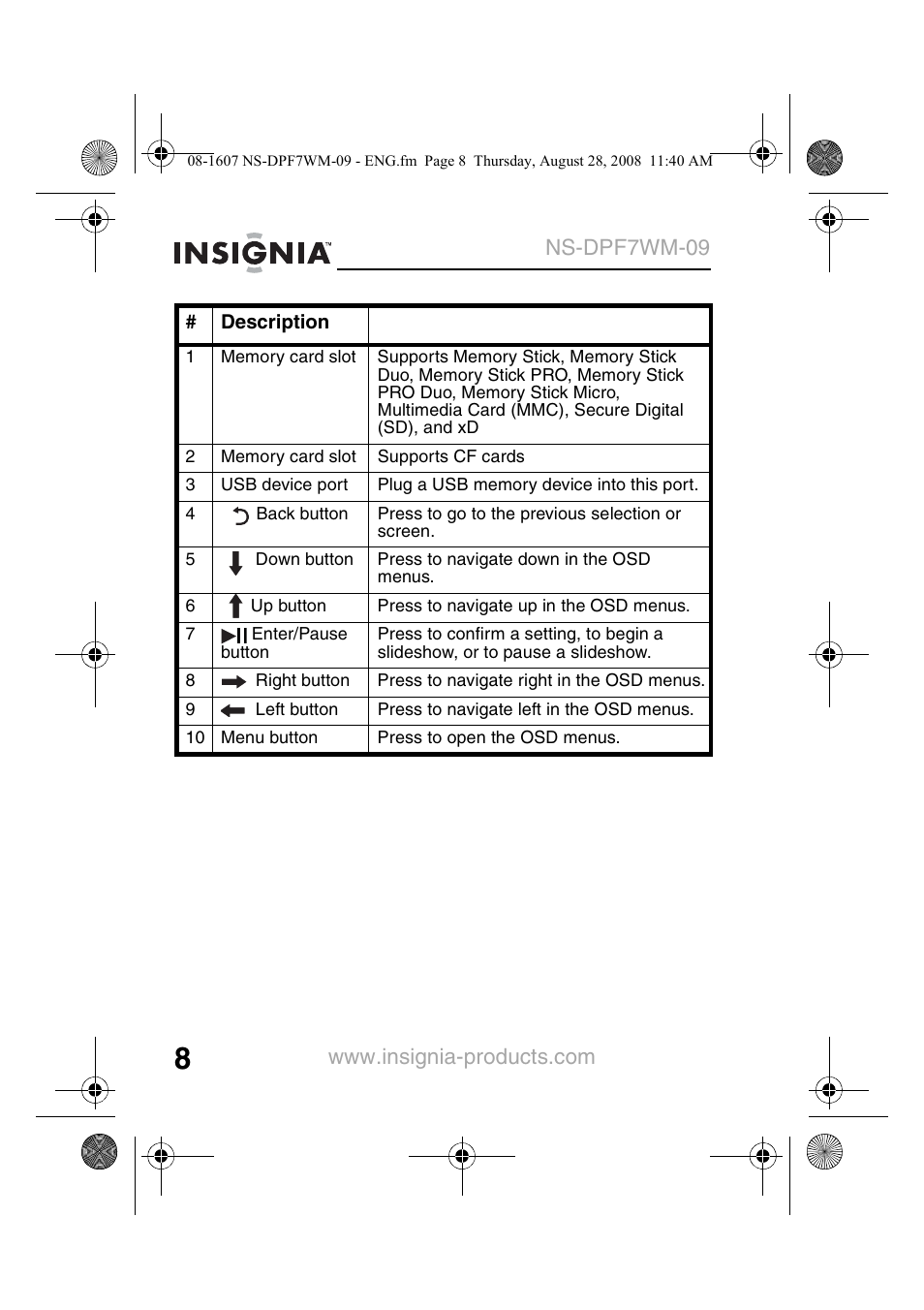 Insignia NS-DPF7WM-09 User Manual | Page 10 / 48