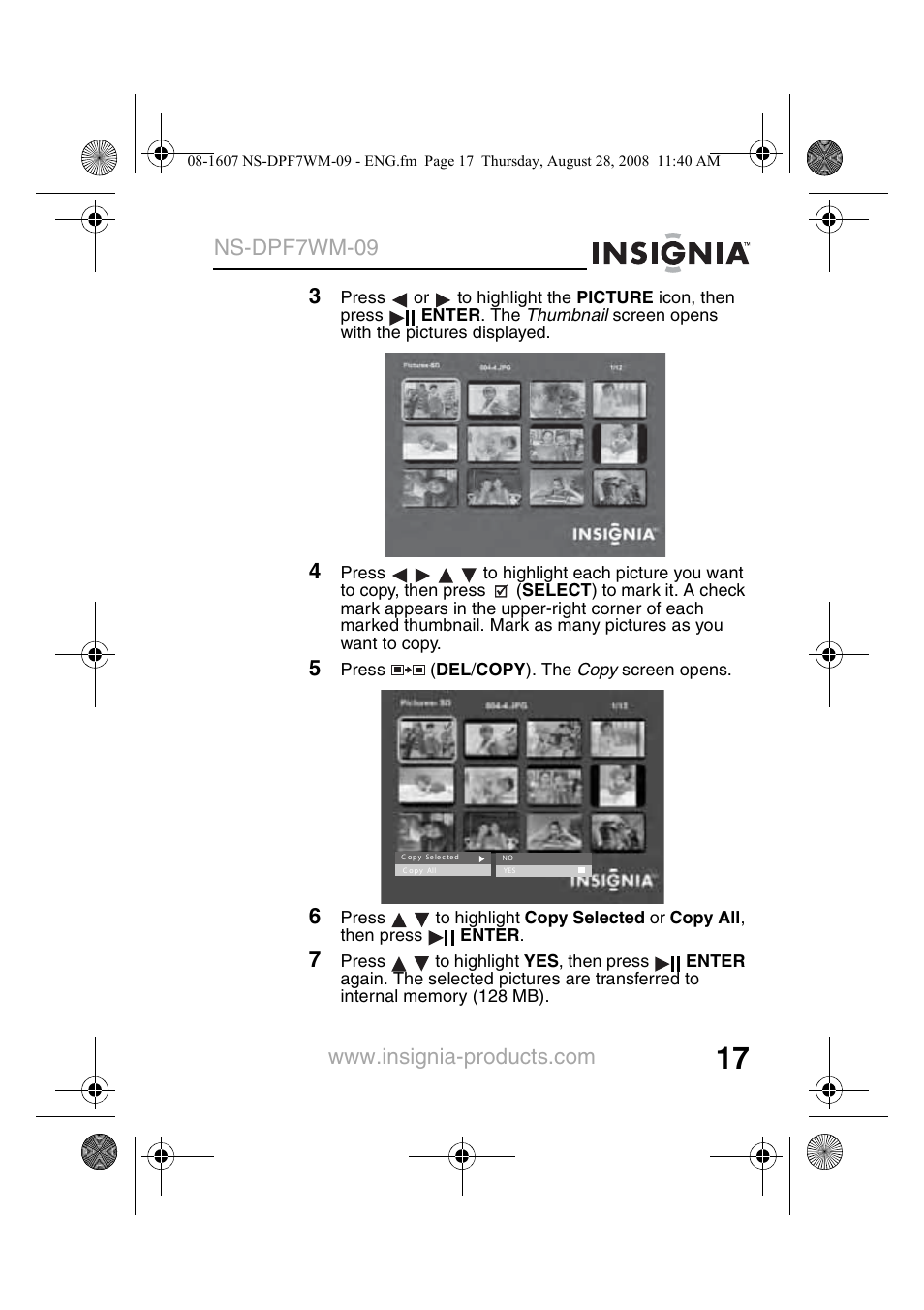 Ns-dpf7wm-09 | Insignia NS-DPF7WM-09 User Manual | Page 19 / 48