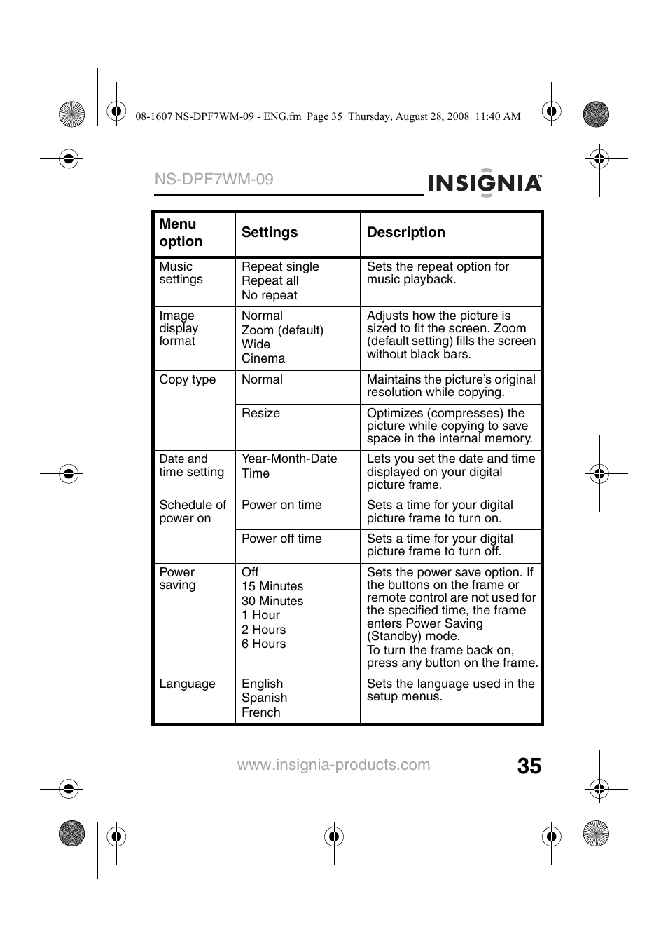 Ns-dpf7wm-09 | Insignia NS-DPF7WM-09 User Manual | Page 37 / 48