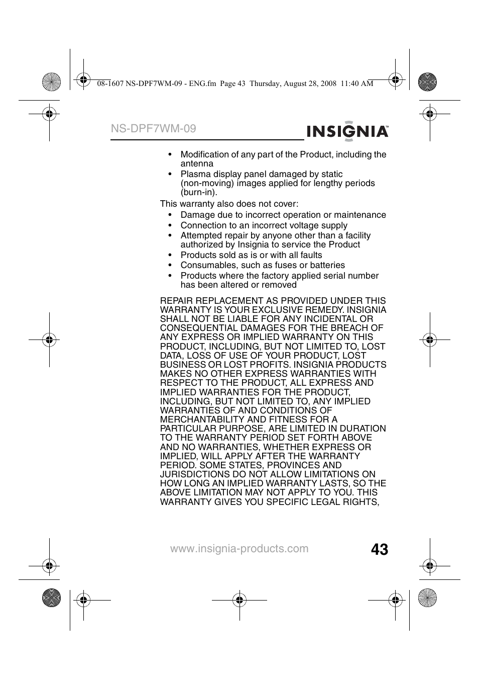 Ns-dpf7wm-09 | Insignia NS-DPF7WM-09 User Manual | Page 45 / 48