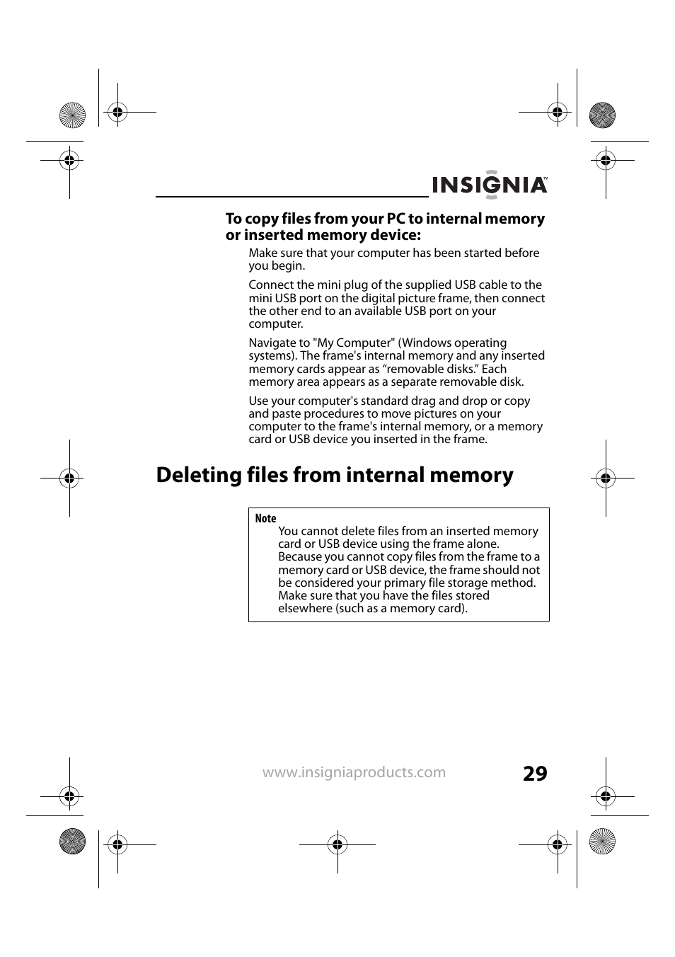 Deleting files from internal memory | Insignia NS-DPF8PR User Manual | Page 31 / 52