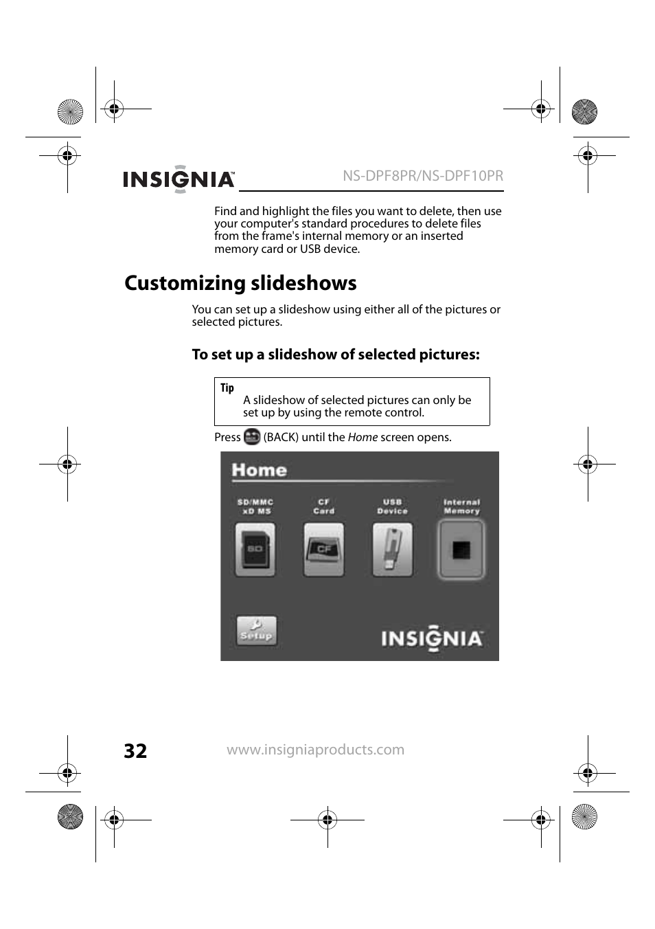 Customizing slideshows | Insignia NS-DPF8PR User Manual | Page 34 / 52