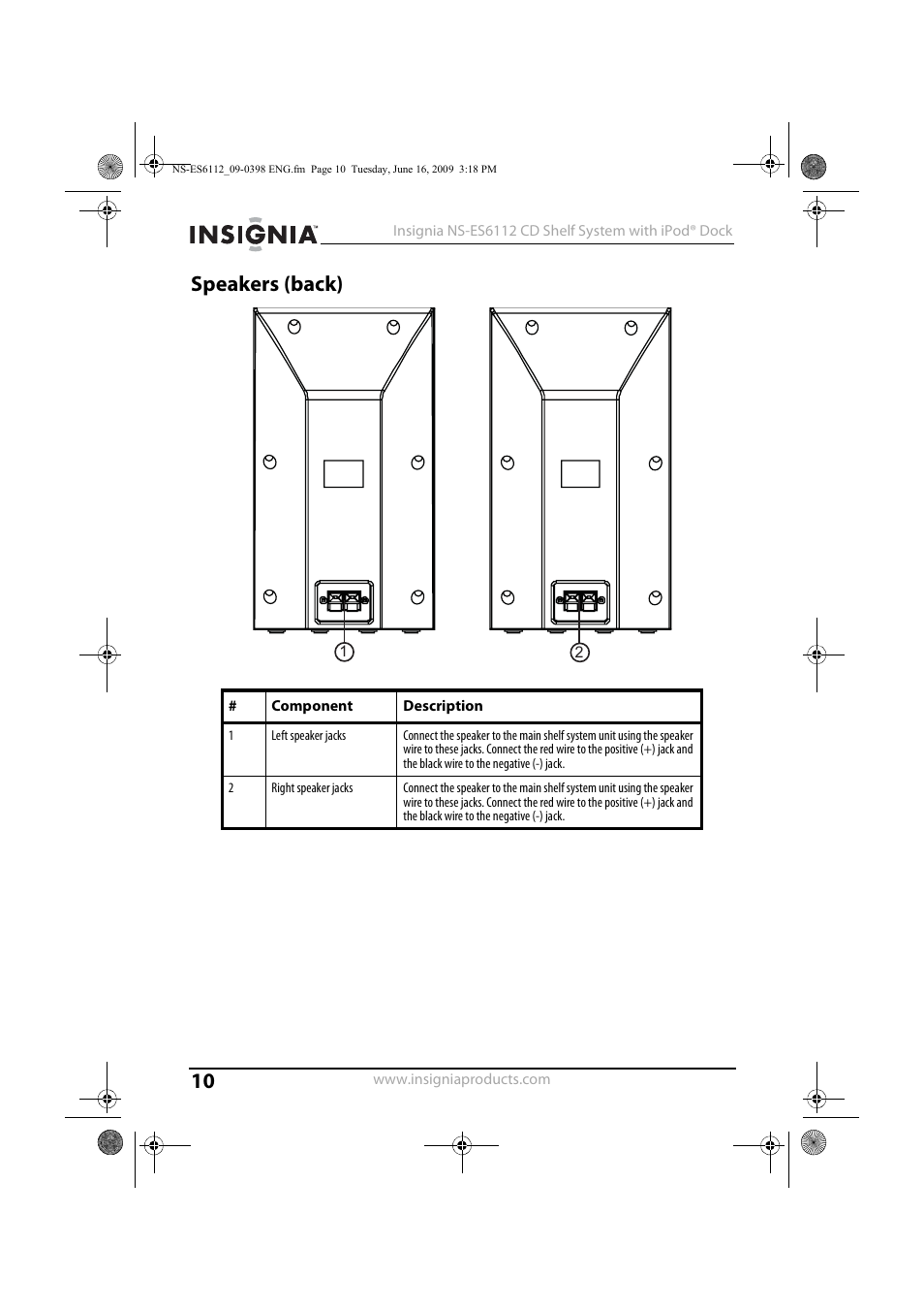 Speakers (back) | Insignia 09-0398 User Manual | Page 10 / 32
