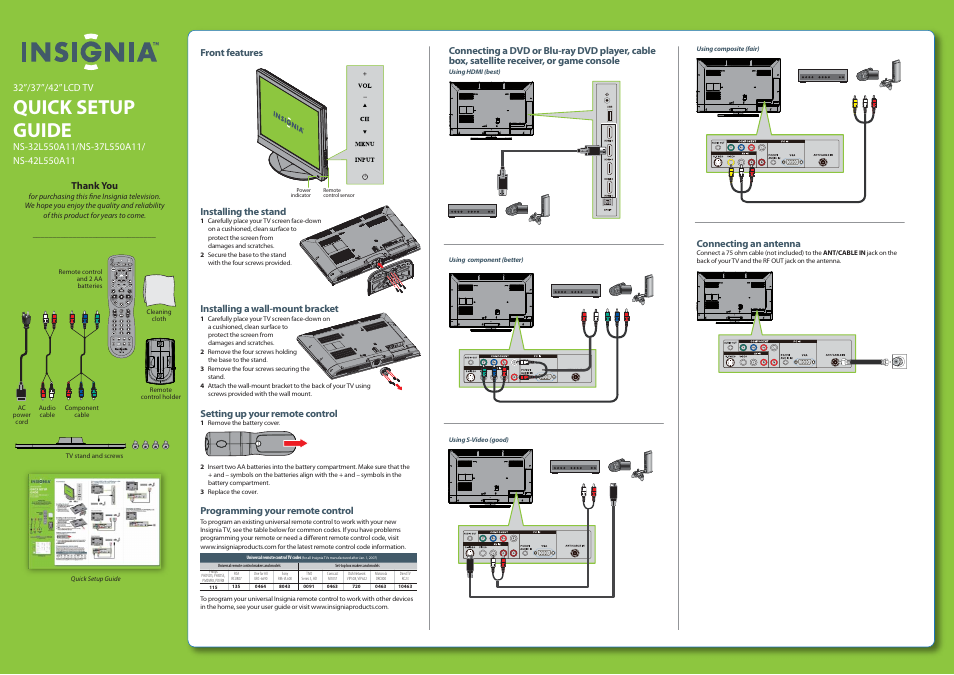 Insignia NS-42L550A11 User Manual | 2 pages