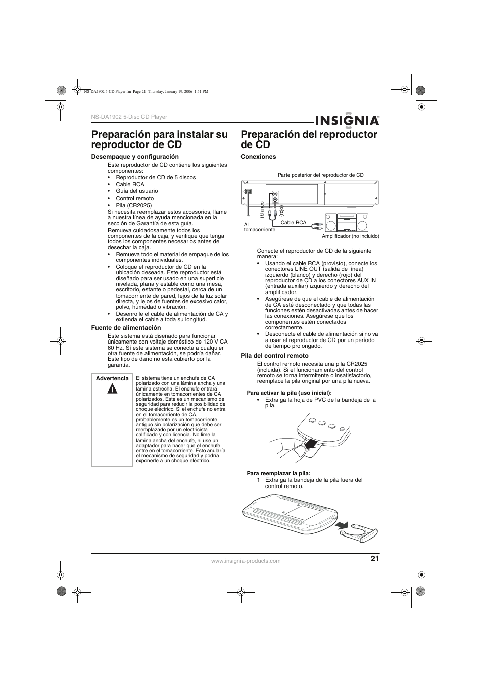 Preparación para instalar su reproductor de cd, Preparación del reproductor de cd | Insignia NS-DA1902 User Manual | Page 23 / 32