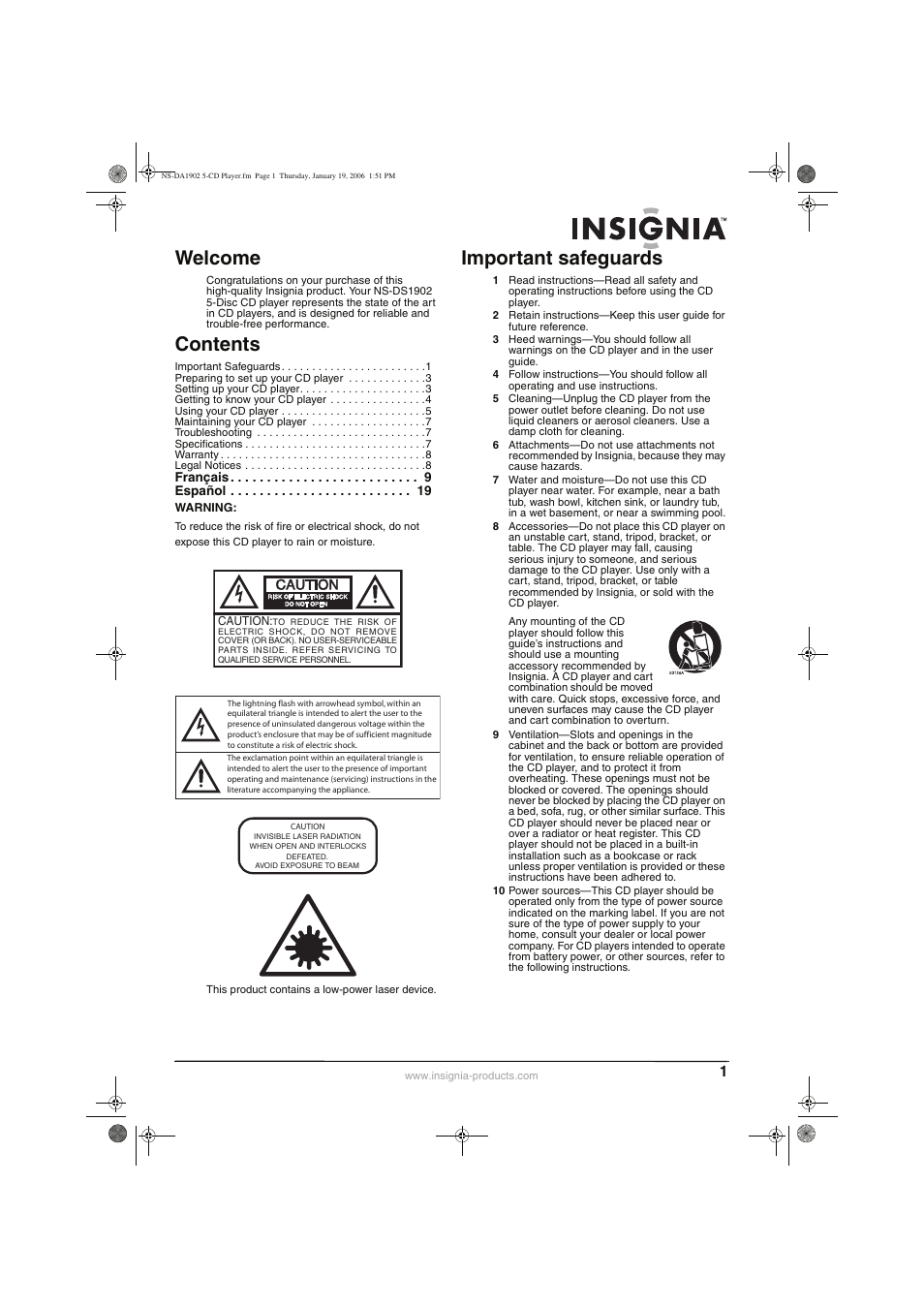 Insignia NS-DA1902 User Manual | Page 3 / 32
