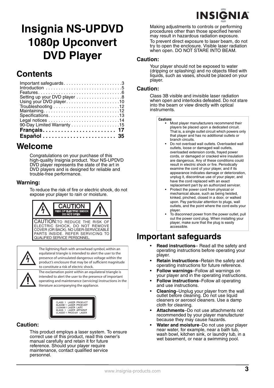 Insignia NS-UPDVD User Manual | Page 3 / 52