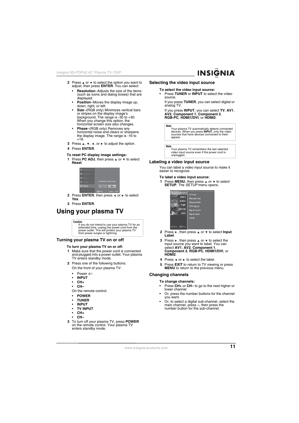 Using your plasma tv | Insignia NS-PDP42 User Manual | Page 13 / 98