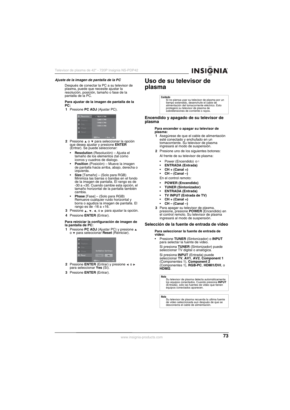 Uso de su televisor de plasma | Insignia NS-PDP42 User Manual | Page 75 / 98