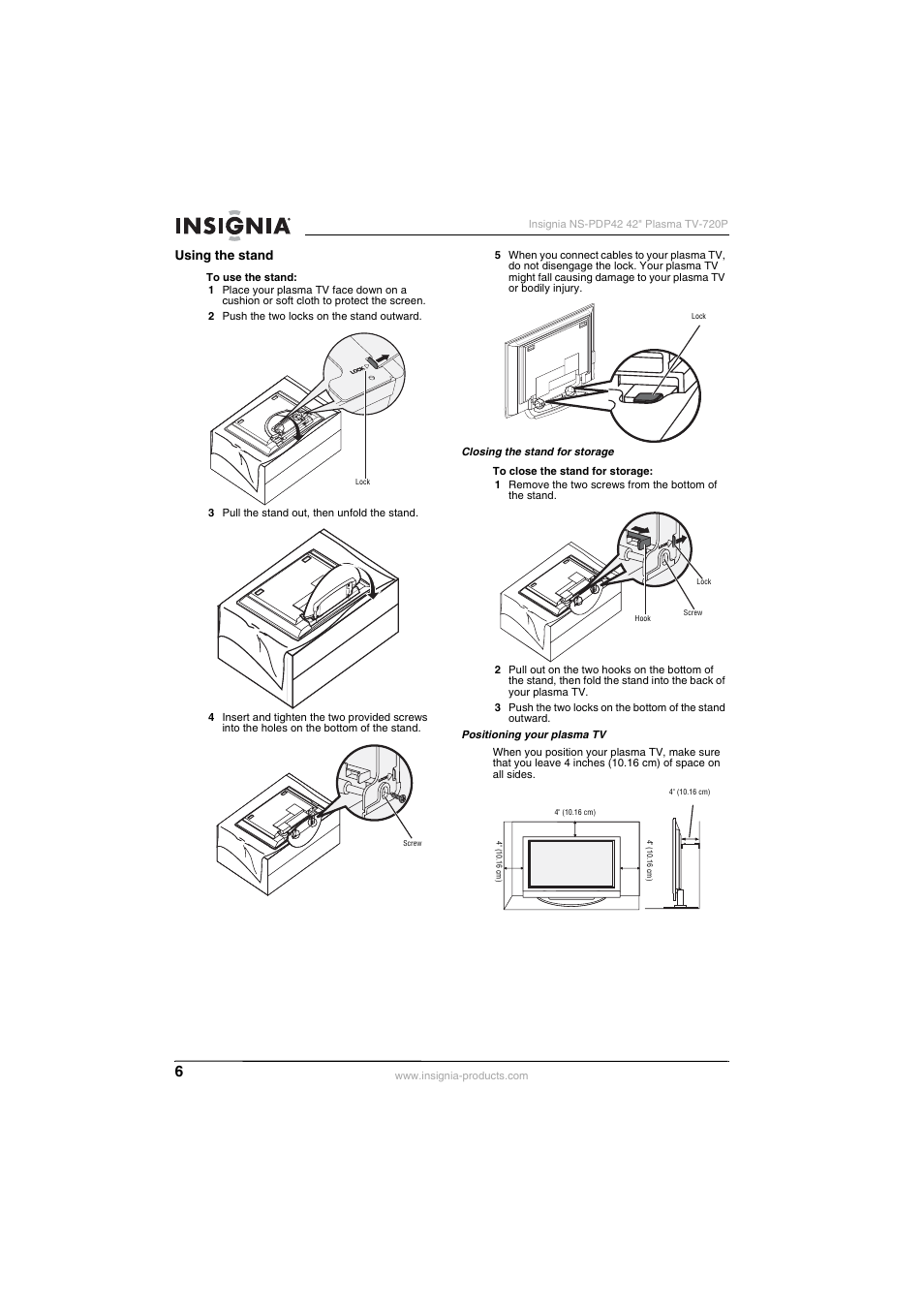Using the stand | Insignia NS-PDP42 User Manual | Page 8 / 98
