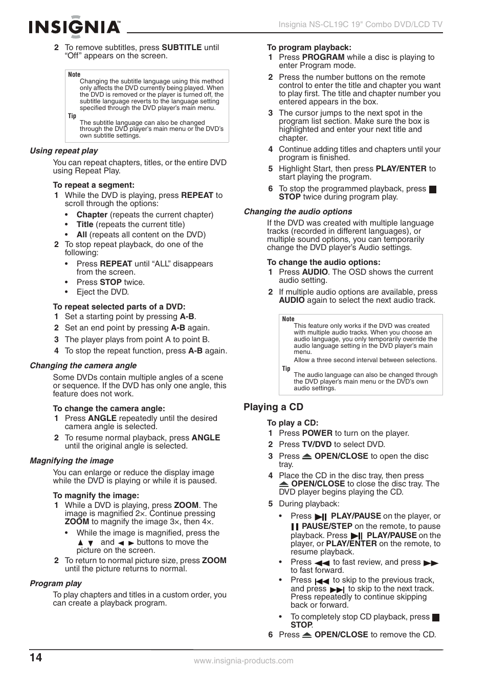 Playing a cd | Insignia NS-CL19C User Manual | Page 13 / 20